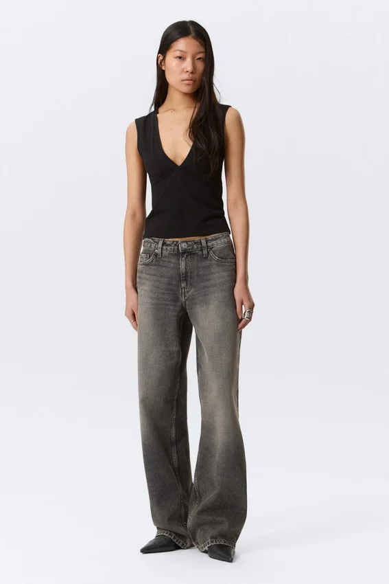 Ample Low Rise Loose Wide Jeans – Redondo Black – Black Ample Low Rise Loose Wide Jeans – Redondo Black – Black