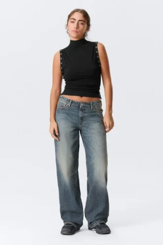 Ample Low Rise Loose Wide Jeans – Redondo Blue – Medium Blue