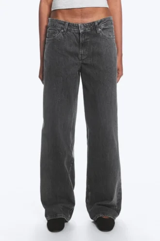 Ample Low Rise Loose Wide Jeans – Risso Black – Black