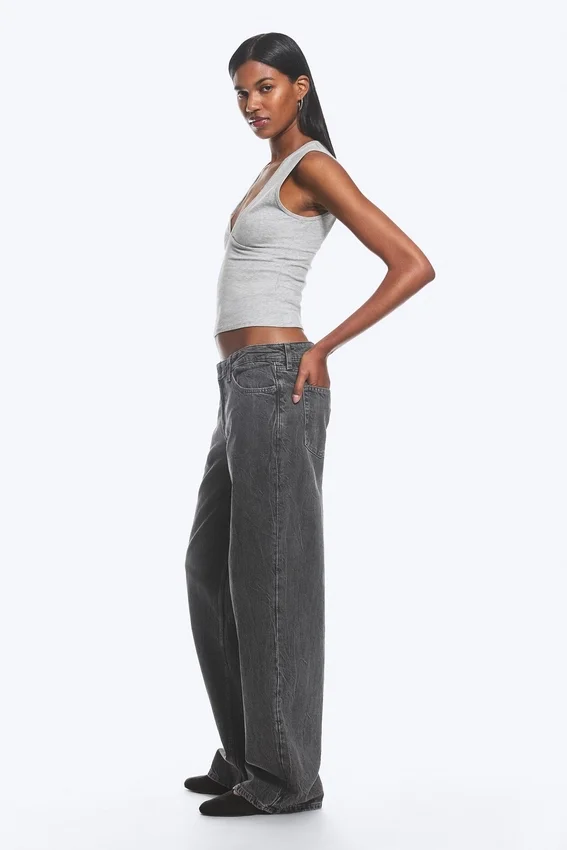 Ample Low Rise Loose Wide Jeans – Risso Black – Black Ample Low Rise Loose Wide Jeans – Risso Black – Black