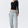 Ample Low Rise Loose Wide Jeans – Snow Blue – Light Blue Ample Low Rise Loose Wide Jeans – Snow Blue – Light Blue