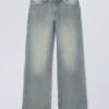 Ample Low Rise Loose Wide Jeans – Stained Blue