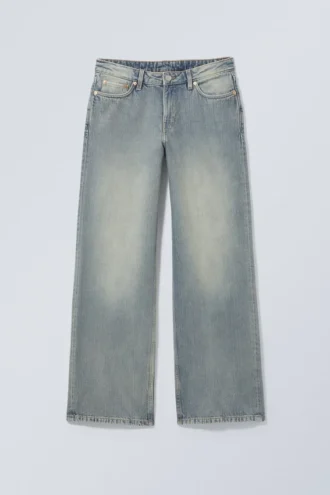 Ample Low Rise Loose Wide Jeans – Stained Blue