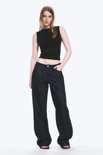 Ample Mid Rise Loose Wide Leg Jeans – Slub Rinse – Dark Blue