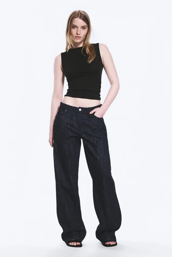 Ample Mid Rise Loose Wide Leg Jeans – Slub Rinse – Dark Blue Ample Mid Rise Loose Wide Leg Jeans – Slub Rinse – Dark Blue