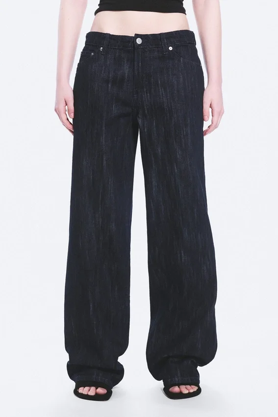 Ample Mid Rise Loose Wide Leg Jeans – Slub Rinse – Dark Blue Ample Mid Rise Loose Wide Leg Jeans – Slub Rinse – Dark Blue