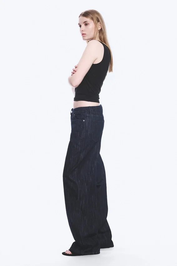 Ample Mid Rise Loose Wide Leg Jeans – Slub Rinse – Dark Blue Ample Mid Rise Loose Wide Leg Jeans – Slub Rinse – Dark Blue