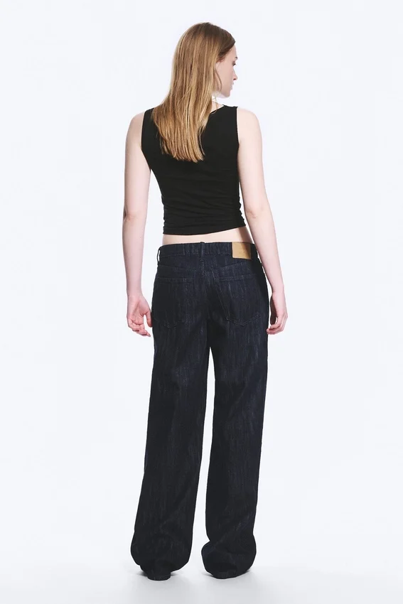 Ample Mid Rise Loose Wide Leg Jeans – Slub Rinse – Dark Blue Ample Mid Rise Loose Wide Leg Jeans – Slub Rinse – Dark Blue