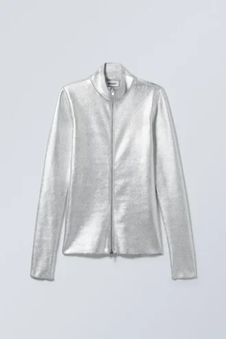 Angie Silver Coated Longsleeve Cardigan – Silver