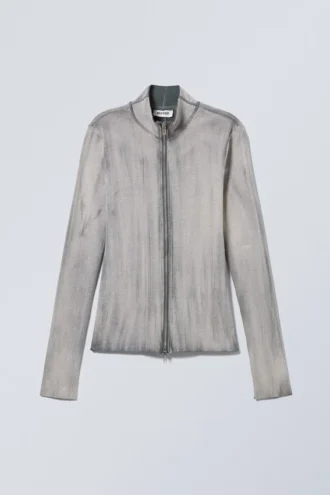 Anja Zip Turtleneck Longsleeve Top – Grey Spray Wash