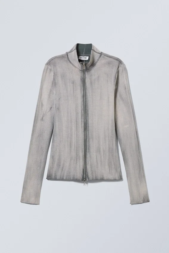 Anja Zip Turtleneck Longsleeve Top – Grey Spray Wash Anja Zip Turtleneck Longsleeve Top – Grey Spray Wash