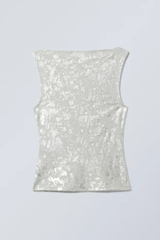 Annie Boat-Neck Metallic Splatter Top – Silver Splatter Print