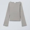Annie Long-Sleeved Boat-Neck Top – Grey