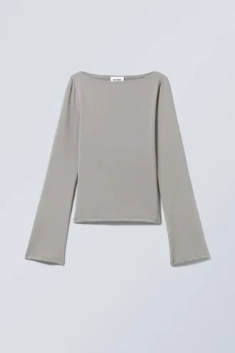 Annie Long-Sleeved Boat-Neck Top – Grey