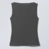 Annie Rib Boat-Neck Top – Dark Grey Melange