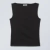 Annie Sleeveless Boat-Neck Top – Black