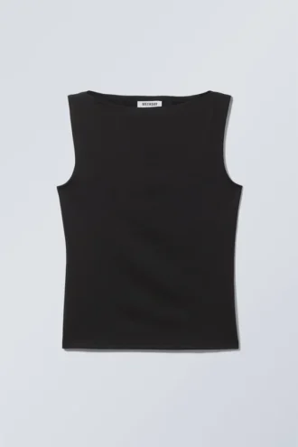 Annie Sleeveless Boat-Neck Top – Black