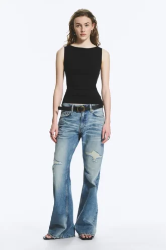 Annie Sleeveless Boat-Neck Top – Black
