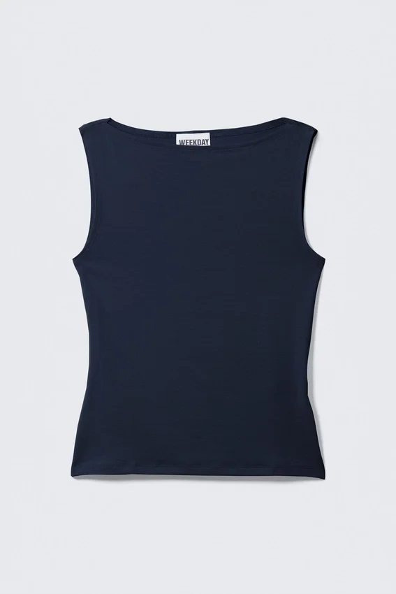 Annie Sleeveless Boat-Neck Top – Dark Blue Annie Sleeveless Boat-Neck Top – Dark Blue