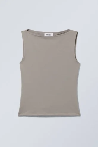 Annie Sleeveless Boat-Neck Top – Dusty Grey