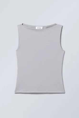 Annie Sleeveless Boat-Neck Top – Grey