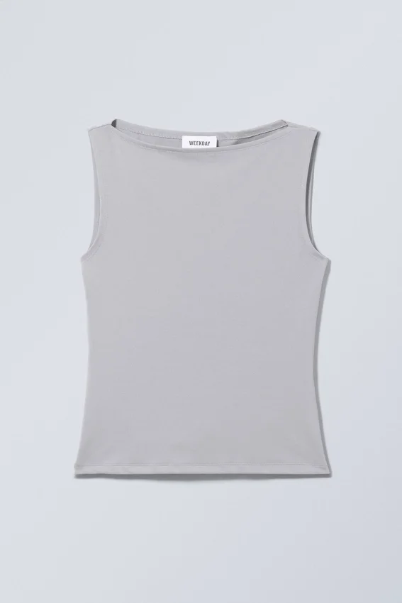 Annie Sleeveless Boat-Neck Top – Grey Annie Sleeveless Boat-Neck Top – Grey