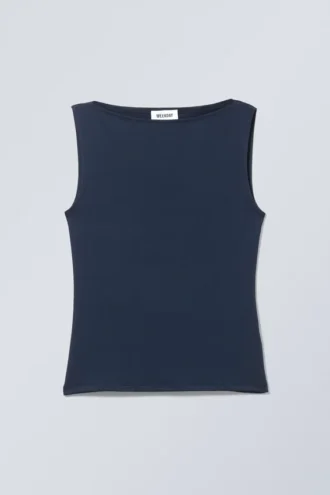 Annie Sleeveless Boat-Neck Top – Midnight Blue