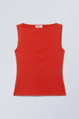 Annie Sleeveless Boat-Neck Top – Red