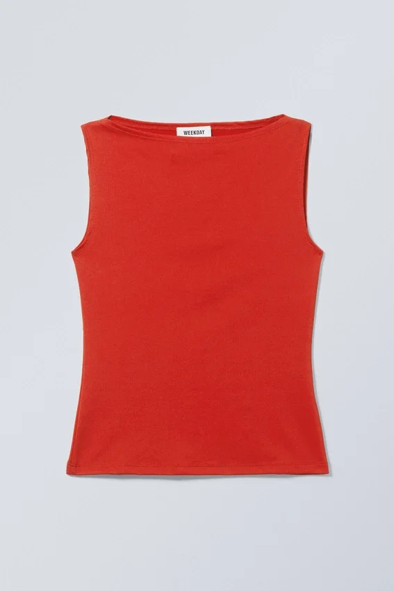 Annie Sleeveless Boat-Neck Top – Red Annie Sleeveless Boat-Neck Top – Red