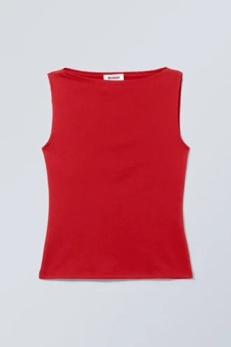Annie Sleeveless Boat-Neck Top – Red