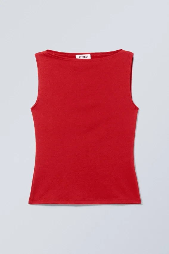 Annie Sleeveless Boat-Neck Top – Red Annie Sleeveless Boat-Neck Top – Red