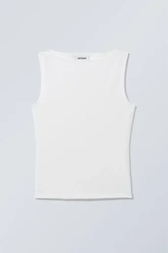 Annie Sleeveless Boat-Neck Top – White