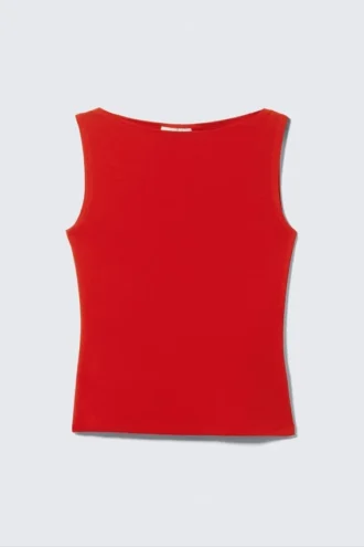Annie Soft Sleeveless Boat-Neck Top – Red