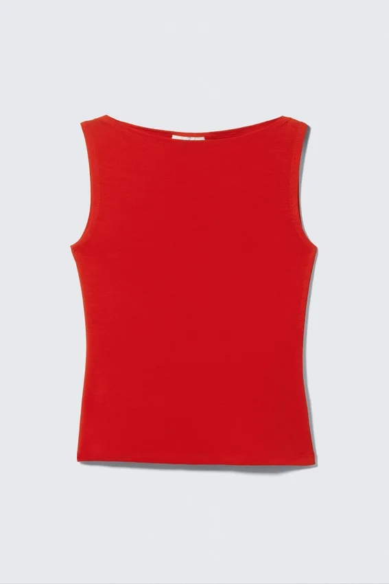Annie Soft Sleeveless Boat-Neck Top – Red Annie Soft Sleeveless Boat-Neck Top – Red