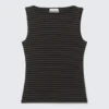 Annie Striped Sleeveless Boat-Neck Top – Black & Grey Stripes Annie Striped Sleeveless Boat-Neck Top – Black & Grey Stripes