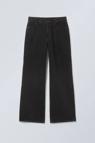 Area Mid Rise Loose Wide Jeans – Black Rinse – Black