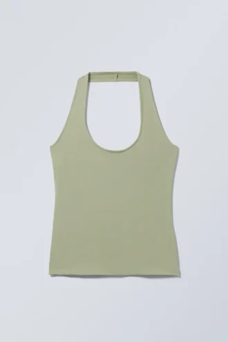 Astrid Halterneck Top – Light Khaki Green