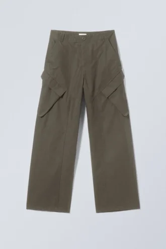Astro Loose Asymmetric Cargo Trousers – Khaki Green Astro Loose Asymmetric Cargo Trousers – Khaki Green