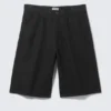 Astro Loose Baggy Linen-Blend Shorts – Black