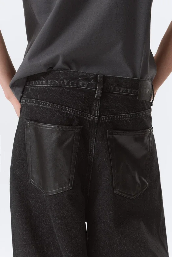 Astro Mid Rise Baggy Faux Leather Pocket Jeans – Black Rinse – Black Astro Mid Rise Baggy Faux Leather Pocket Jeans – Black Rinse – Black