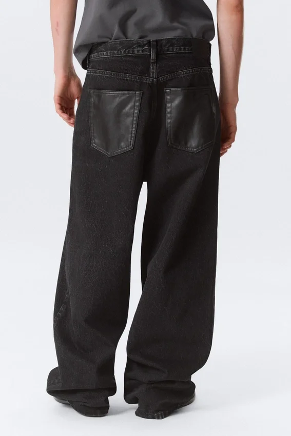 Astro Mid Rise Baggy Faux Leather Pocket Jeans – Black Rinse – Black Astro Mid Rise Baggy Faux Leather Pocket Jeans – Black Rinse – Black