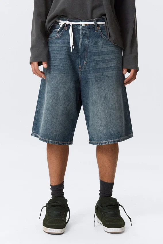 Astro Mid Rise Loose Baggy Denim Shorts – Blue Hymn – Medium Blue Astro Mid Rise Loose Baggy Denim Shorts – Blue Hymn – Medium Blue