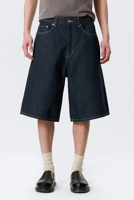 Astro Mid Rise Loose Baggy Denim Shorts – Blue Rinse – Dark Blue Astro Mid Rise Loose Baggy Denim Shorts – Blue Rinse – Dark Blue