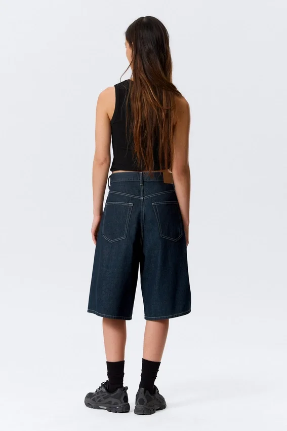 Astro Mid Rise Loose Baggy Denim Shorts – Blue Rinse – Dark Blue Astro Mid Rise Loose Baggy Denim Shorts – Blue Rinse – Dark Blue