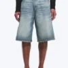 Astro Mid Rise Loose Baggy Denim Shorts – Blue Stream – Medium Blue Astro Mid Rise Loose Baggy Denim Shorts – Blue Stream – Medium Blue