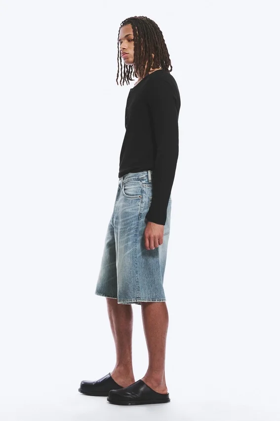 Astro Mid Rise Loose Baggy Denim Shorts – Blue Stream – Medium Blue Astro Mid Rise Loose Baggy Denim Shorts – Blue Stream – Medium Blue