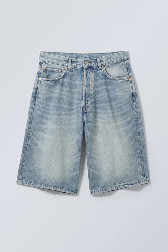 Astro Mid Rise Loose Baggy Denim Shorts – Blue Stream – Medium Blue Astro Mid Rise Loose Baggy Denim Shorts – Blue Stream – Medium Blue