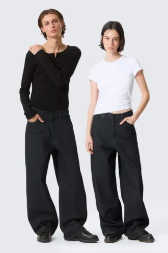 Astro Mid Rise Loose Baggy Leg Coated Jeans – Indigo Coating Astro Mid Rise Loose Baggy Leg Coated Jeans – Indigo Coating
