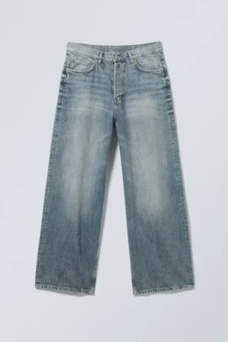 Astro Mid Rise Loose Baggy Unisex Jeans – Torn Blue – Medium Blue