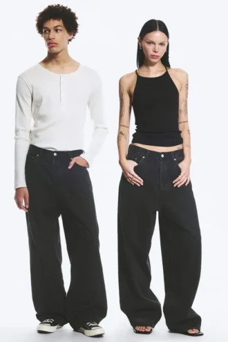 Astro Mid Rise Loose Baggy Unisex Jeans – Tuned Black – Black